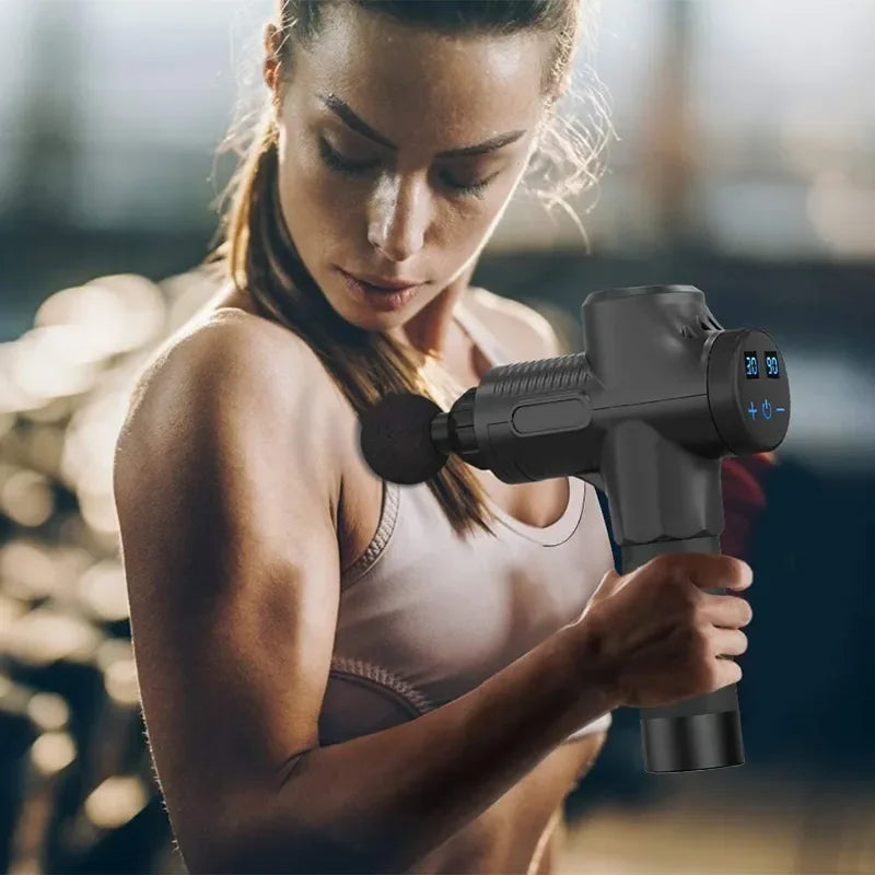 Kit Pistola Elétrica Massageadora + 6 Ponteiras Para Relaxamento Muscular