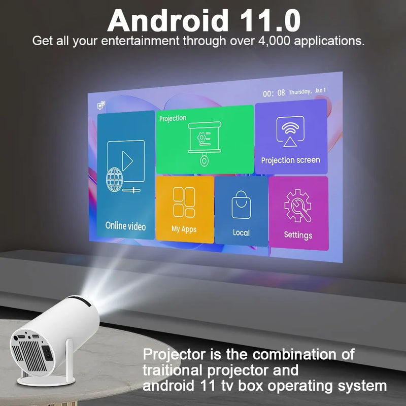 Projetor Portátil HY300 PRO Com Android 11 + WIFI e Bluetooth